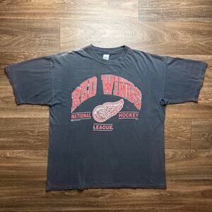 Vintage 1990s Black Sun Faded, Distressed, Detroit Red Wings NHL Hockey Tee